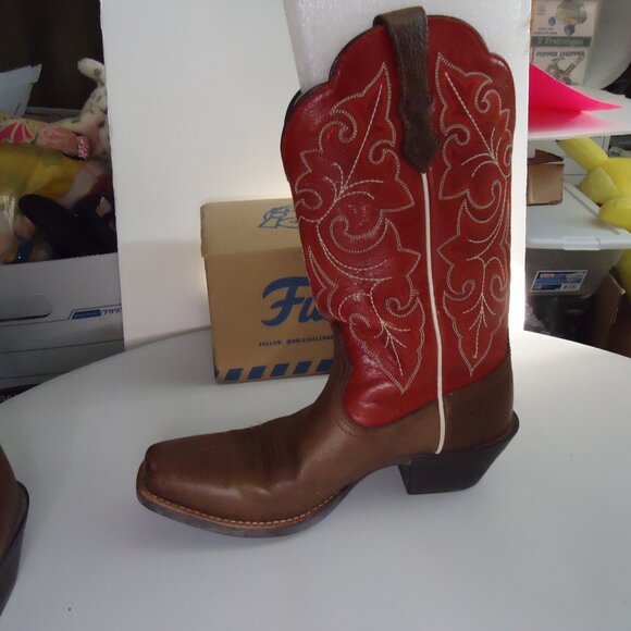 Ariat Womens Square Toe Western Cowboy Boots Sz 7B Red/Brown Pull On - Picture 3 of 11